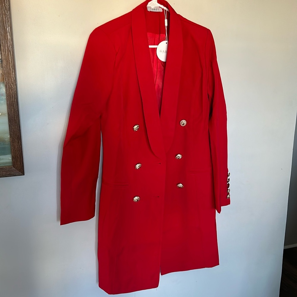 Long Red elegant blazer with gold bottoms